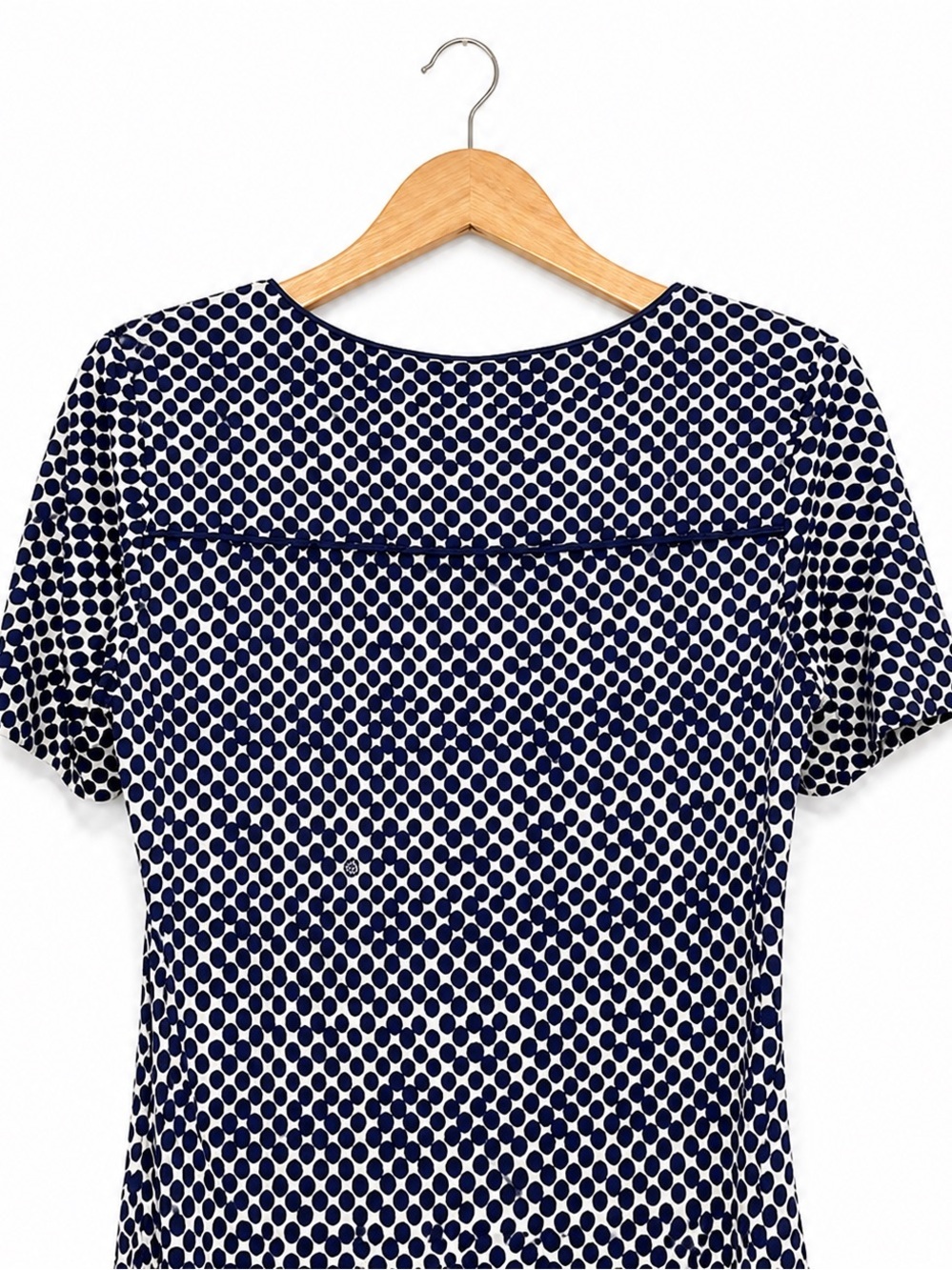 Tory Burch Silk Short. Sleeve Navy- White Polka Dots Shirt Dress Size M -  EUC - Picture 5 of 11